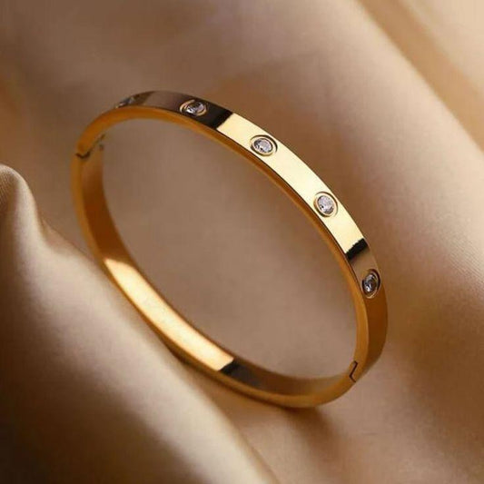 Funky Gemstone Kara Bangle - 1 Pc Silver & Golden Stylish Accessory